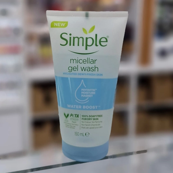 ژل شستشوی صورت میسلار واتر بوست سیمپل پوست خشک اصل 150 میل | Simple micellar gel wash WATER BOOST